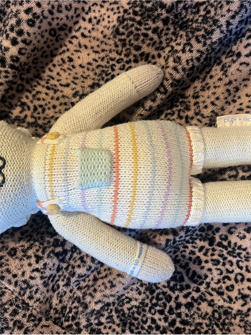 Cream Knit Doll with Pastel Stripes - Soft Kids Stuffed Animal
